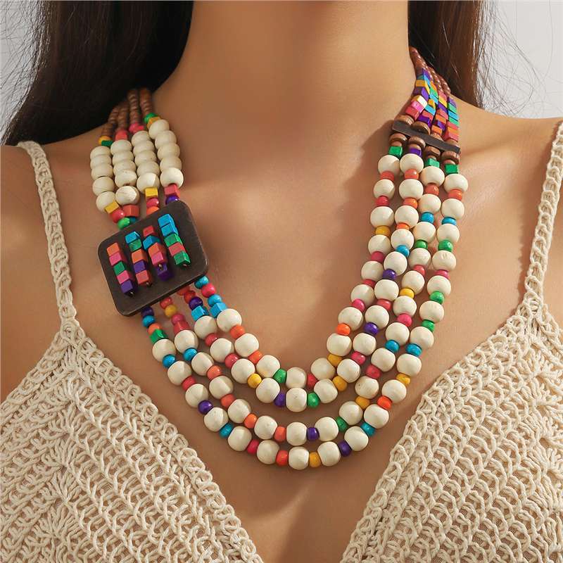 Bohemian Multi-layer Beaded Statement Necklace Ethnic Style_voghion.com