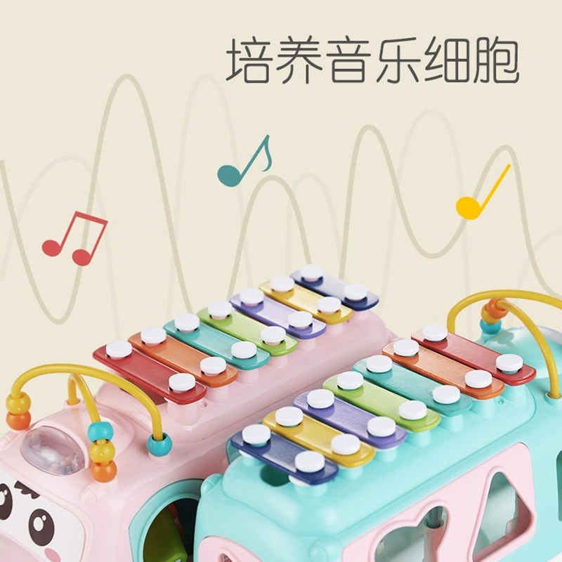 Игрушка-детская музыкальная игрушка Apple Uncle Bus Piano Toy: детский металлофон и ударный инструмент для детей 6 месяцев - 3 лет, розовый или синий