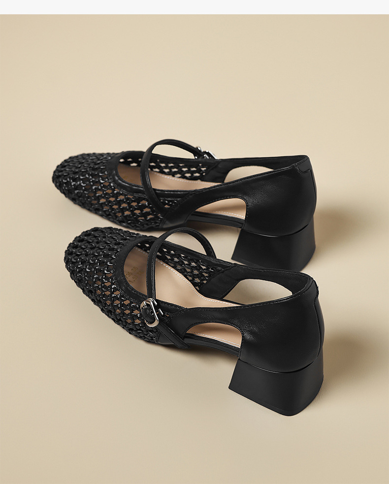 Sandal nữ quai ngang cổ điển gót vuông thoáng khí — BL735 Màu be chi tiết 22