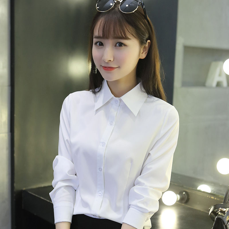 2024 봄과 가을 프로 화이트 셔츠 여성용 긴팔 캐주얼 슬림 핏 플러스 사이즈 올 매치 작업 옷 솔리드 컬러베이스 셔츠