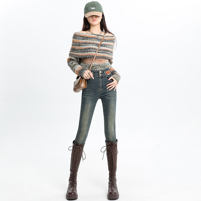 【Jinyin】Fleece-Lined Skinny Pants 2025 Autumn and Winter New Design Slimming Button-Up Jeans Thickened Pencil Pants 【Jinyin】Fleece-Lined Skinny Pants 2025 Autumn and Winter New Design Slimming Button-Up Jeans Thickened Pencil Pants