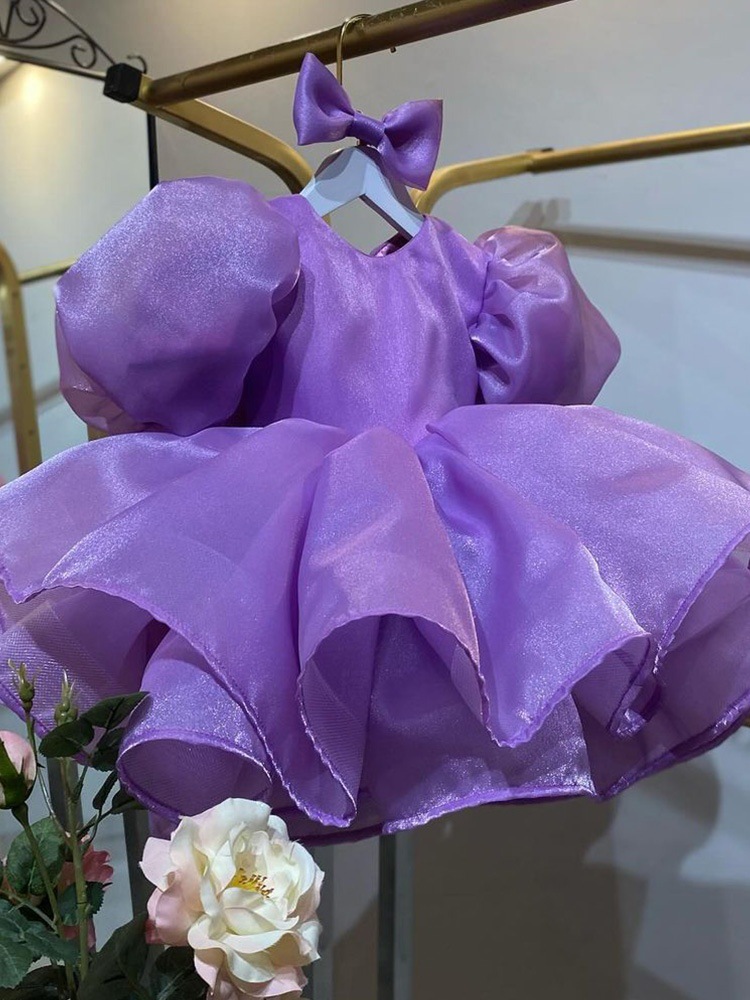 Children's With Big Bow For Girls Party Elegant Fluffy Girl Princess Shiny Luxurious Birthday Dress_voghion.com