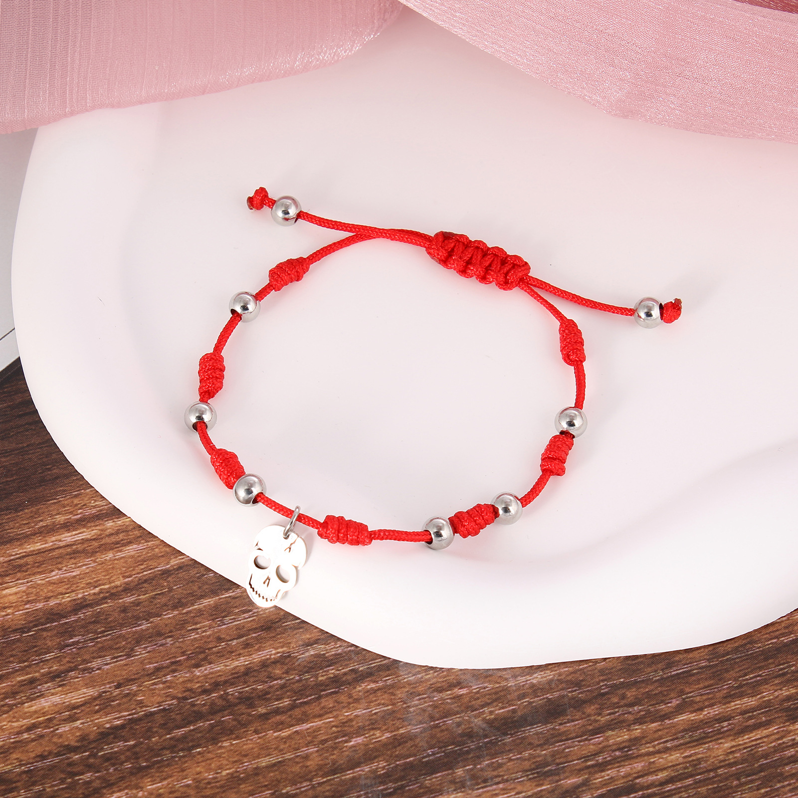 Simple Style Flower Skull Stainless Steel Nylon String Bracelets Halloween Wholesale display picture 2