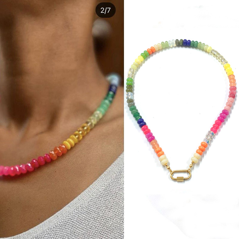 200g Weight Necklace Classification 304 Stainless Steel Chain Material 1 Piece Quantity Casual Occasion natural stone Material Geometric Pattern Women's Gender Sweet Style Beaded Craft 1 Piece Sweet Geometric Natural Stone 304 Stainless Steel Necklace 3