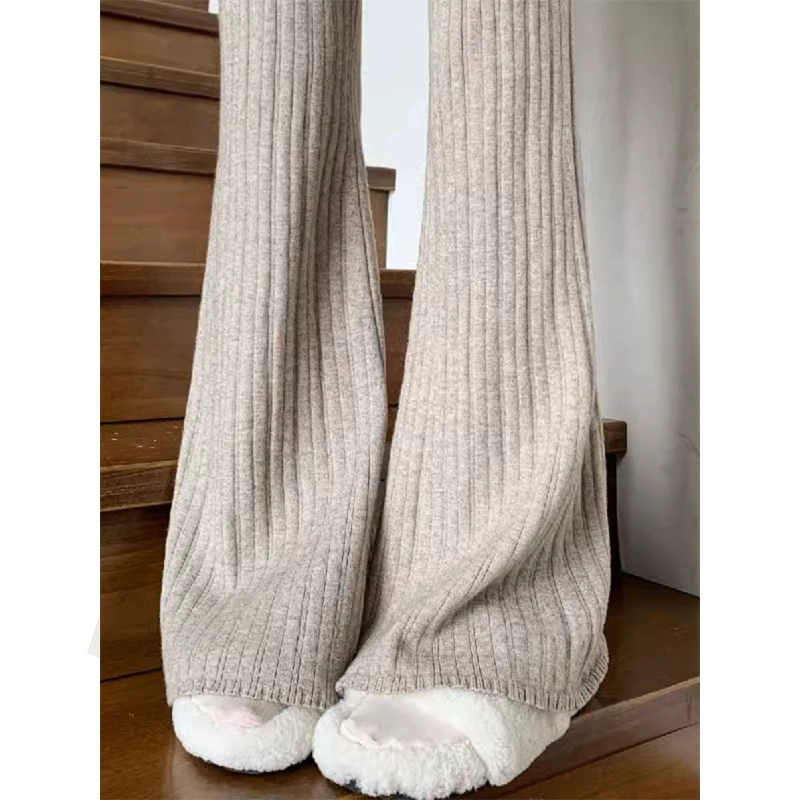 Осенние и зимние трикотажные ямы широкие брюки женские корейские с высокой талией тонкие прямые брюки свободные повседневные брюки