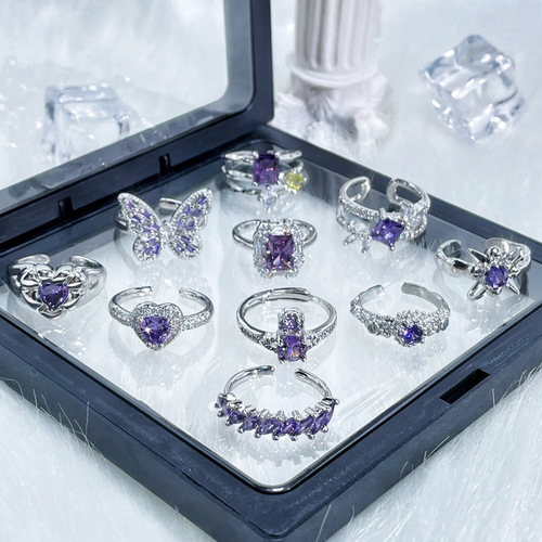 Light Luxury Purple Diamond Zircon Elegant All-Match Open-Style Ring for Women — Unique Design, Instagram-Worthy, Bold & Chic Fashionable Ring
