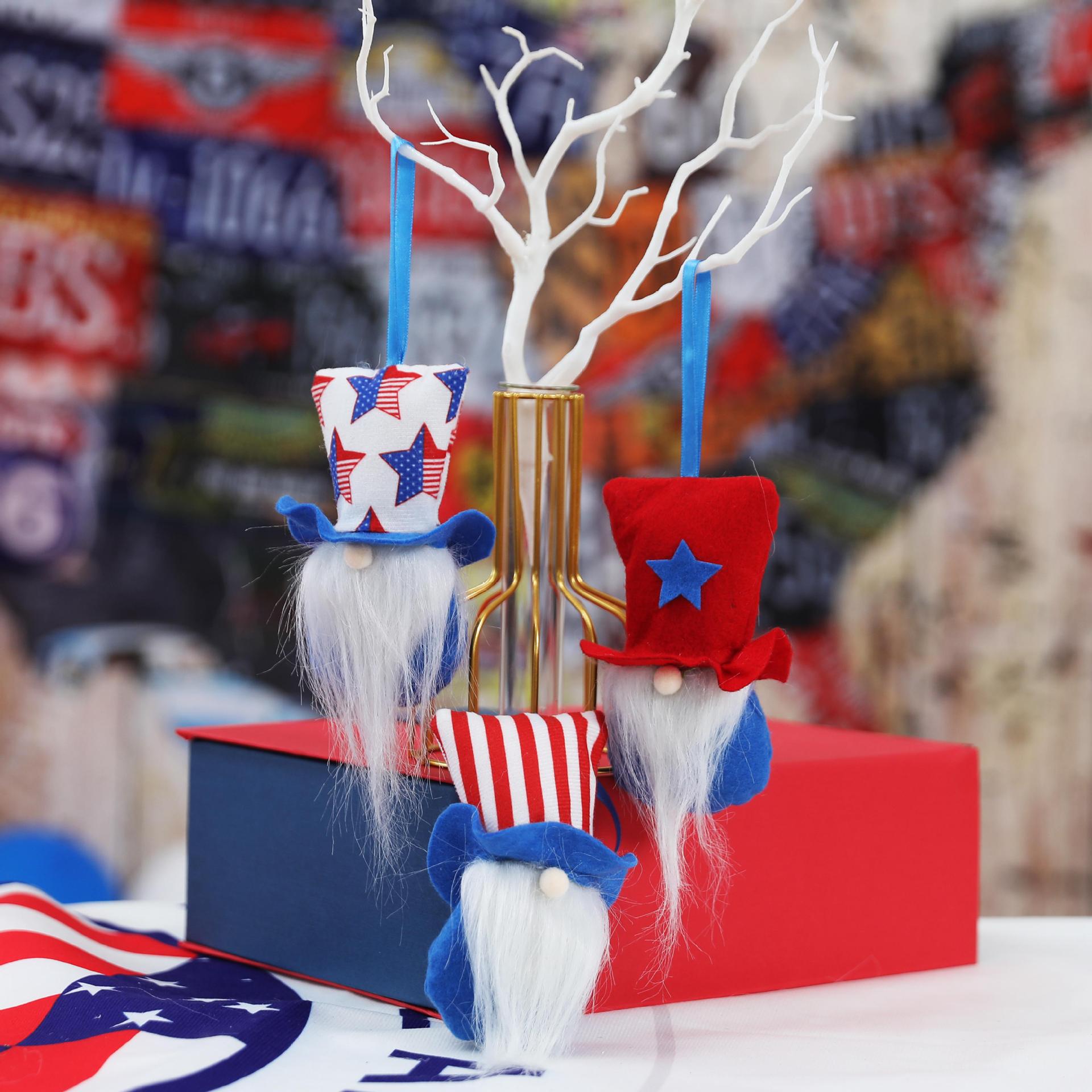 2024 American cross-border new product small pendant American Independence Day striped five-pointed star faceless old man high hat doll
