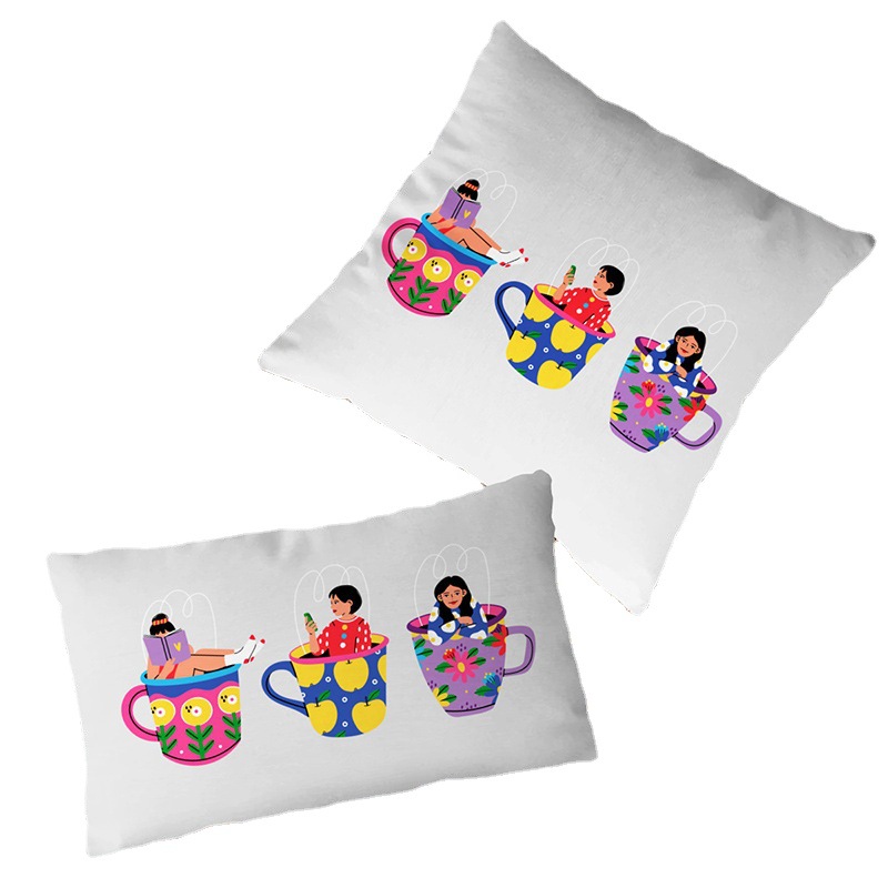 Housse de coussin en peluche courte super douce transfrontalière, motif dessin animé, tasse d'eau, fille, taie d'oreiller imprimée, pour la maison, le canapé_voghion.com