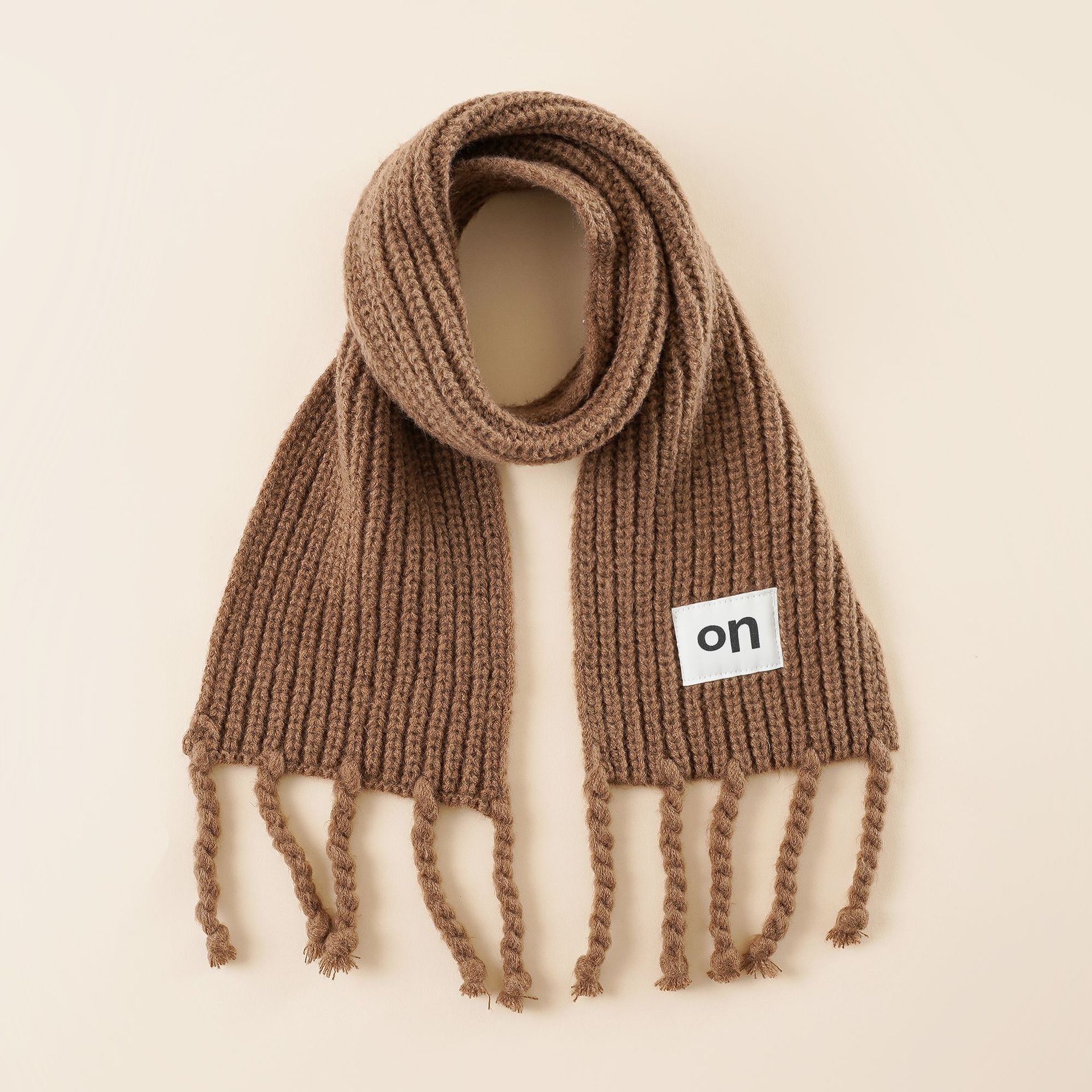 Bufanda para niños color sólido etiqueta de tela borla Cachemira-como bebé bufanda larga Otoño e Invierno lindo niños y niñas bufanda caliente