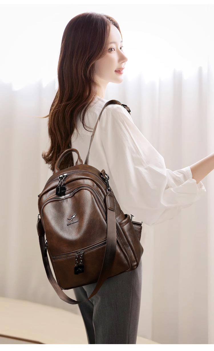 High-quality soft leather backpack women's new style simple versatile large capacity travel backpack mommy bag multi-purpose school bag