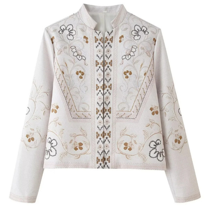 NSSF - Self-made - New cross-border European and American style women's stand-collar printed brushed jacket/coat