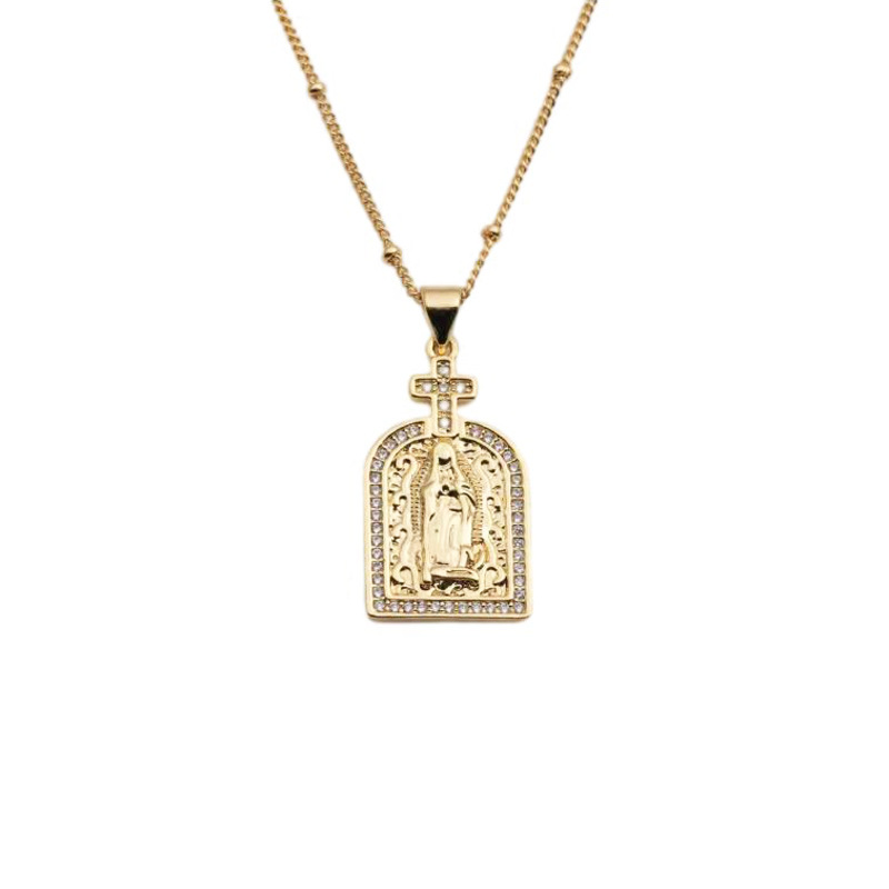 retro copper zircon cross Virgin Mary copper necklace wholesalepicture5