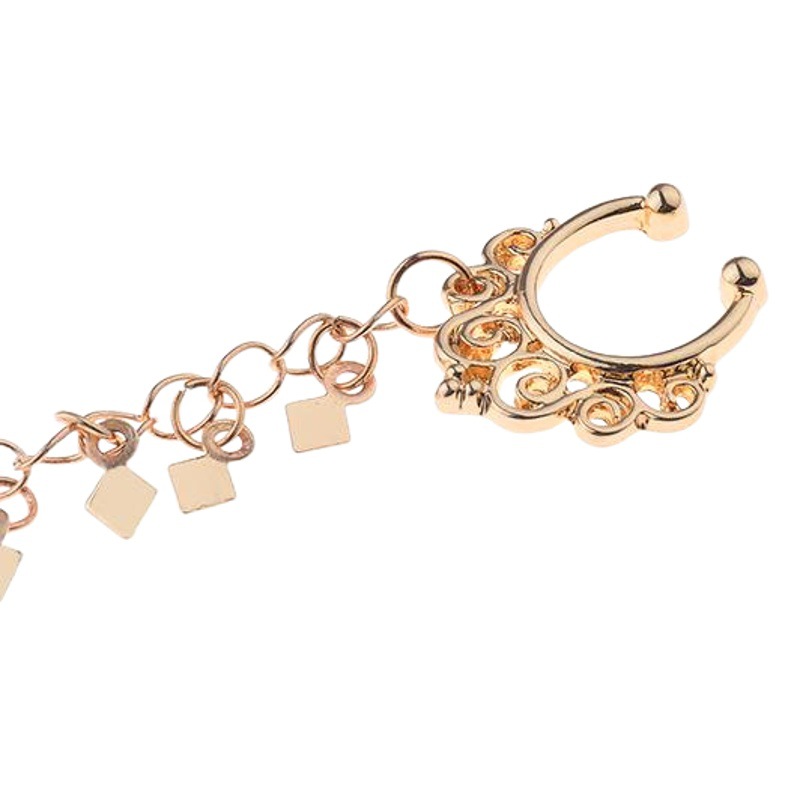 Pendientes de estilo punk con gancho para la nariz, personalizados y creativos, estilo europeo y americano, con borlas geométricas en forma de rombo y cadena, para mujer.