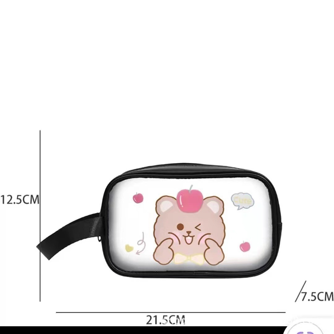 2024 nuevo bolso de cosméticos transparente de dibujos animados para mujer bolso de almacenamiento de artículos de tocador para estudiantes de gran capacidad bolso de alto valor