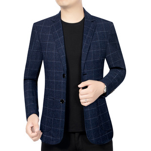 Plaid Fashion Men's Suit Jacket 2024 Spring New Business Casual Middle-aged Suit Dad Jacket
