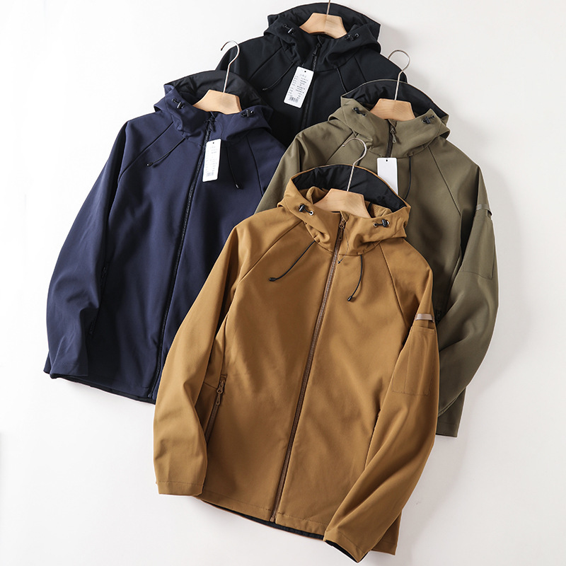 Scandinavian City Outdoors! Windproof and Waterproof! Autumn and Winter Men's Velvet Soft Shell Hooded Jacket Jacket