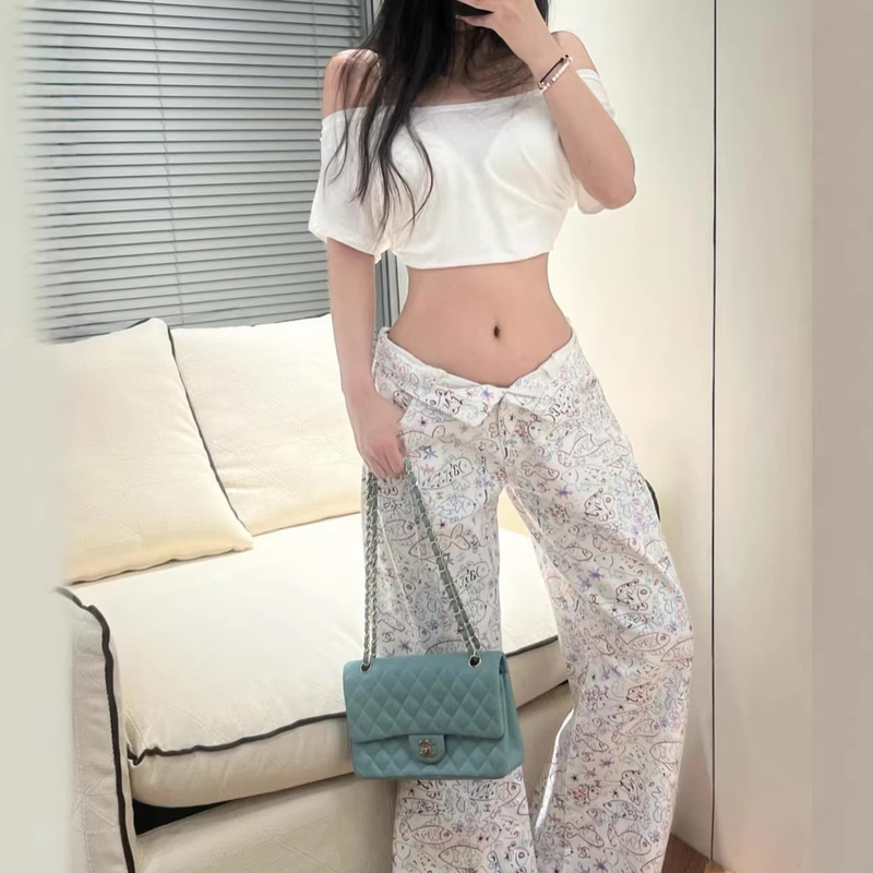Denim Pants Co New Spring Versatile Pure Cotton Casual Jeans Printed and Painted Straight-Leg Pants High-Waisted Japanese and Korean Style Casual Denim Pants Co New Spring Versatile Pure Cotton Casual Jeans Printed and Painted Straight-Leg Pants High-Waisted Japanese and Korean Style Casual