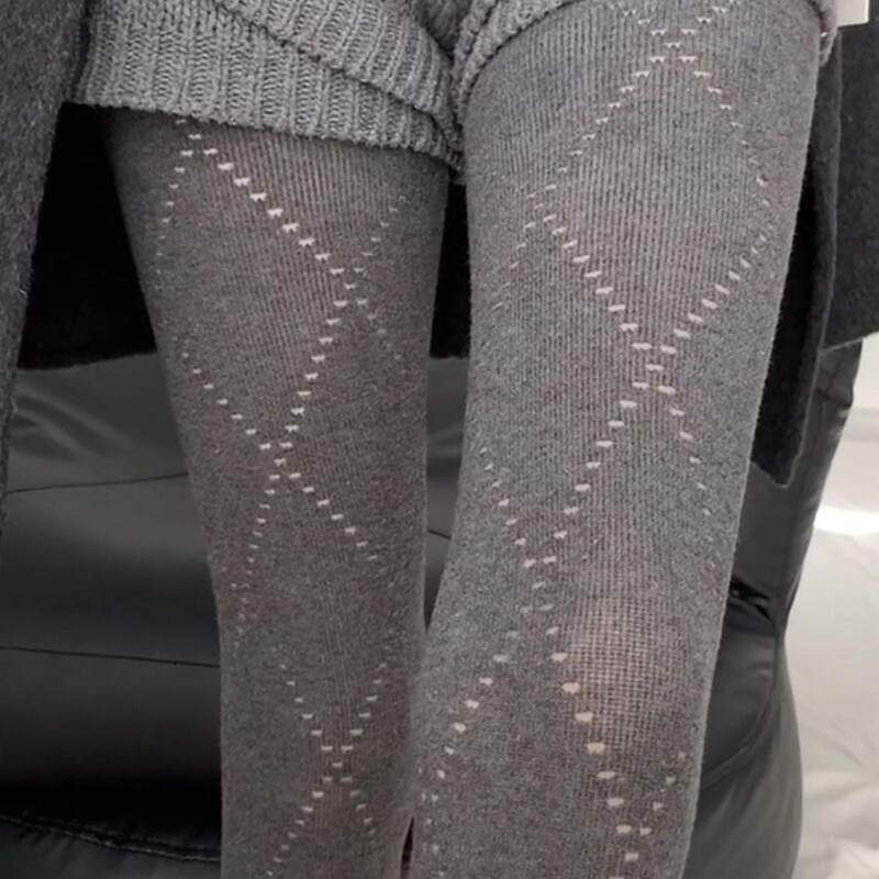 Gray Tights Miu Series Autumn and Winter Thickened Warm Knit Outerwear Diamond-Patterned Silk Stockings Leggings Winter