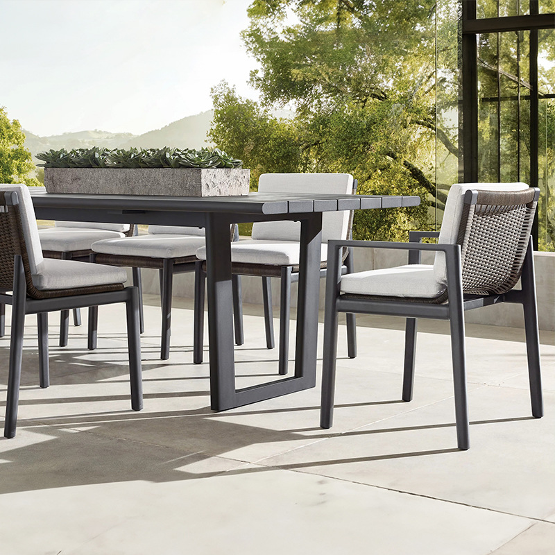 Mesas y sillas de exterior para ocio al aire libre, mesa larga de madera maciza para jardín, conjunto de mesa y sillas de teca impermeables para terraza de villa de alta gama. image 3