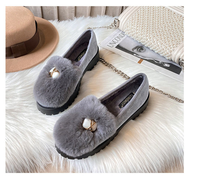 Giày búp bê nữ lót lông giữ ấm đế dày gót 3-5 cm — Màu xám, Màu đen chi tiết 26