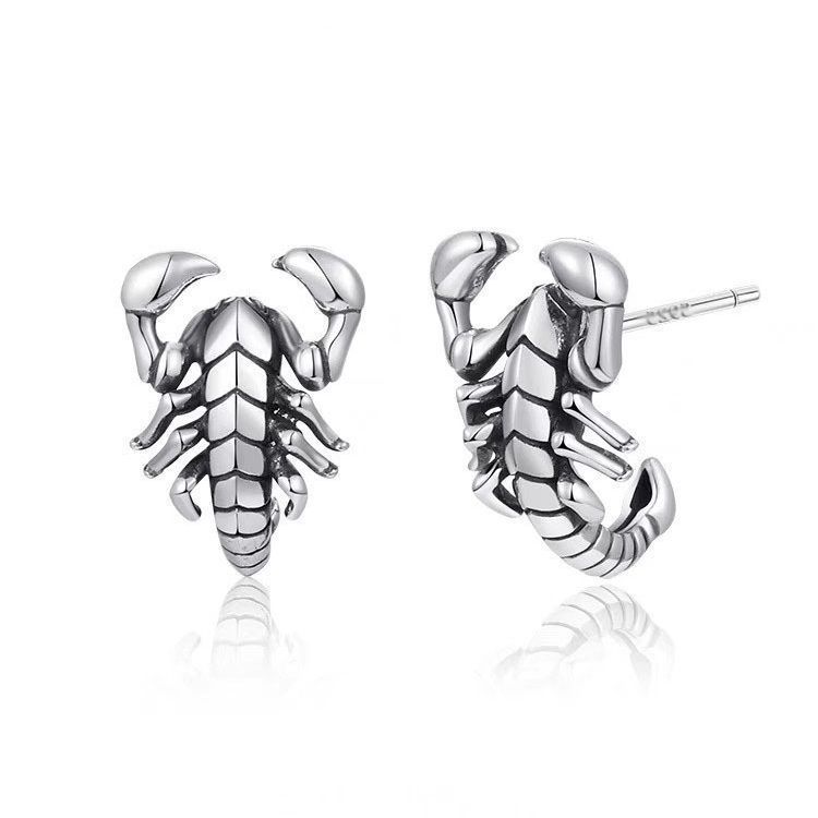 3802 European and American Cross-Border Retro Scorpion Earrings for Men, Trendyy Stylish, Hip-Hop Style, Fashionable Old Thai Silver Animal Earrings