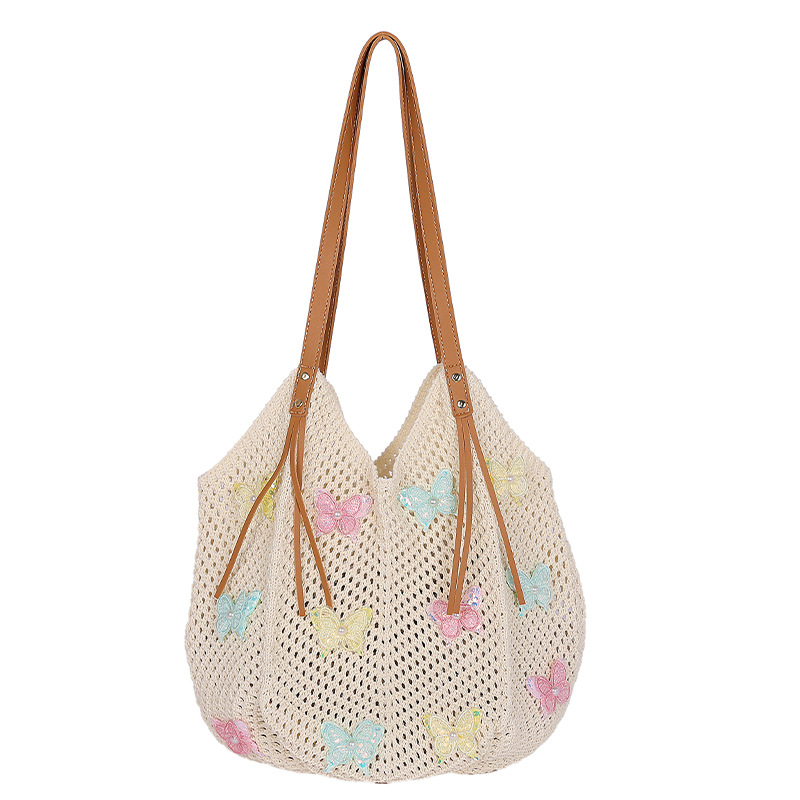 Bolso Tote de moda coreana 2025 verano nuevo bolso femenino bolso de mariposa de encaje bolso de hombro de punto de gran capacidad