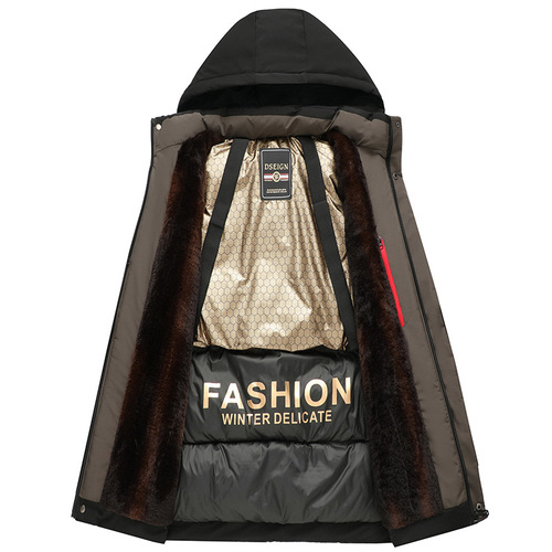 Winter jacket for men plus velvet thickened cotton jacket for business casual down cotton jacket for men mid-length cotton jacket for men black gold warm