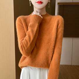 秋冬新款半高领羊毛衫女一线成衣软糯加厚针织毛衣宽松显瘦打底衫