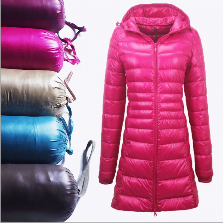 Cross-Border Amazon Autumn and Winter New Lightweight down Jacket Women's Mid-Length Hooded Large Size Slim Women's Jacket Winter Trend