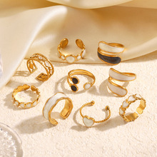 跨境欧美个性18k镀金钛钢戒指女可调节滴油不锈钢爱心简约冷淡风