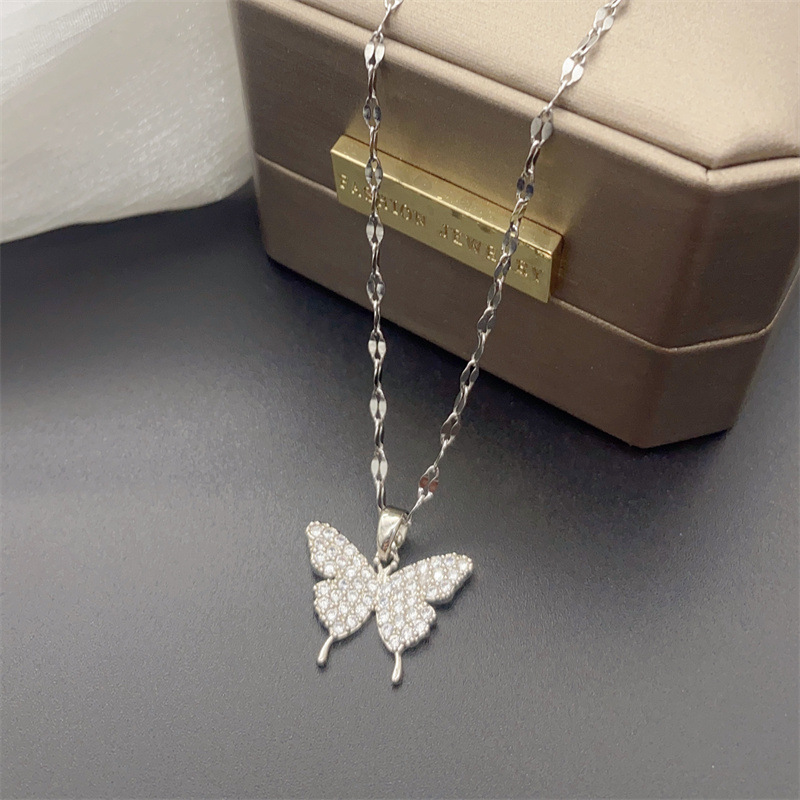 1 Piece Fashion Butterfly Titanium Steel Plating Artificial Rhinestones Necklace_colorza_3