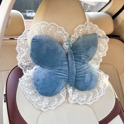 New Car Cushion, Waist support - plush-butterfly-headrest-blue