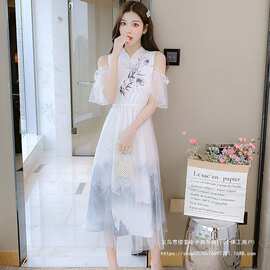 胖mm300斤大码改良版汉服雪纺连衣裙子女夏季新款超仙收腰显瘦裙