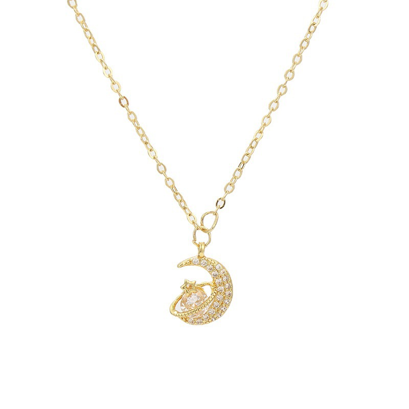 Women's Gender Inlay Design Elegant Basic Streetwear Star Moon Titanium Steel Zircon Pendant Necklace In Bulk
