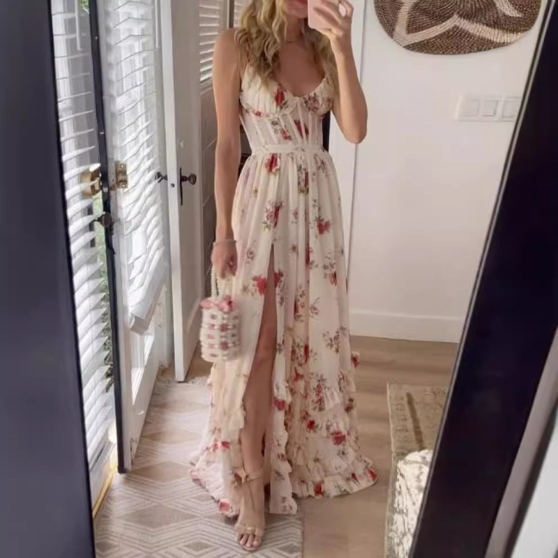 European and American New Chest Wrap Printed dress Seaside Holiday Dress European and American New Chest Wrap Printed dress Seaside Holiday Dress