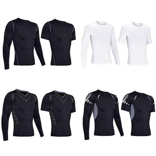Large orders get special discounts—men's fitted T-shirts with short or long sleeves, quick-drying, breathable design for training and running.