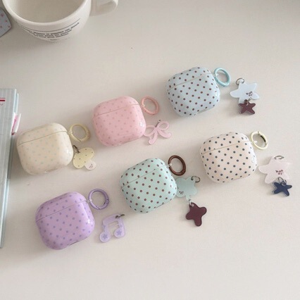 Korean-Style Blue Background with Brown Polka Dots Suitable for AirPods Pro Wireless Bluetooth Earphone Case Apple 3/4 Generation Protective Cover