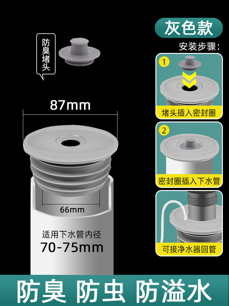 Anillo de sellado de silicona 70-75 Gris + cubierta de desodorante