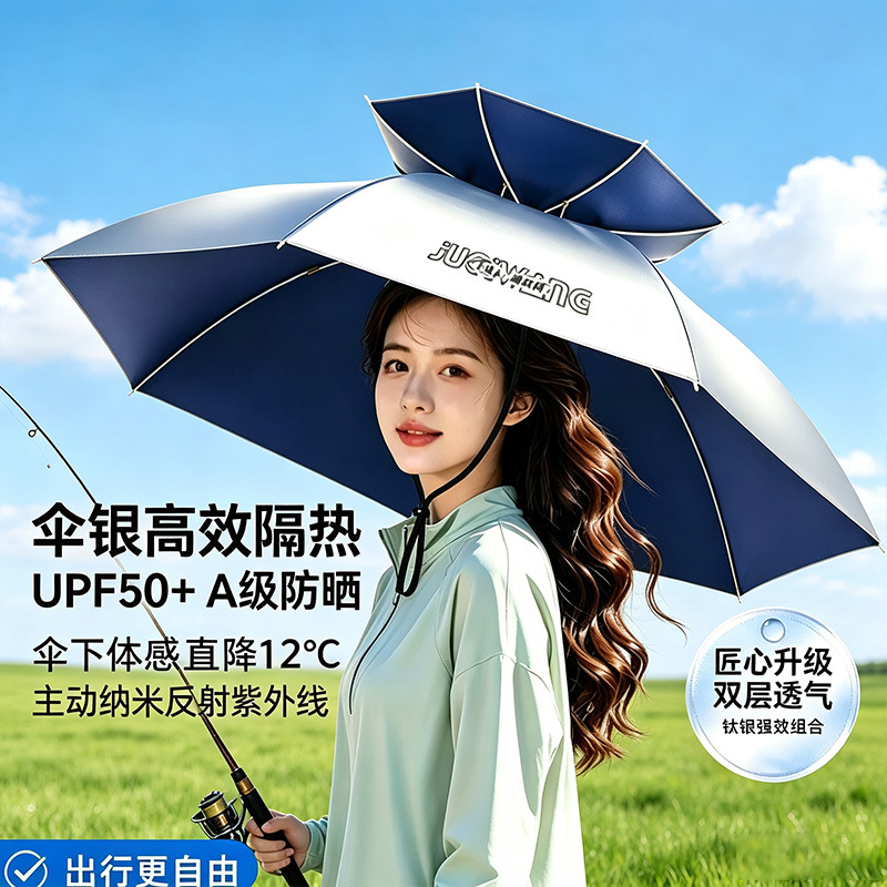 New titanium silver umbrella hat, multifunctional head-mounted umbrella hat, rainproof and sunproof, specially designed for outdoor fishing, portable large-sized umbrella wholesale
