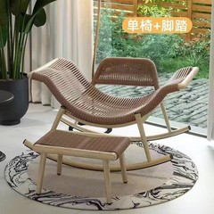 屋外ロッキングチェアリクライニングチェアシングル籐椅子庭レトロロッキングチェア大人家庭用リビングルーム怠け者ソファ椅子バルコニー