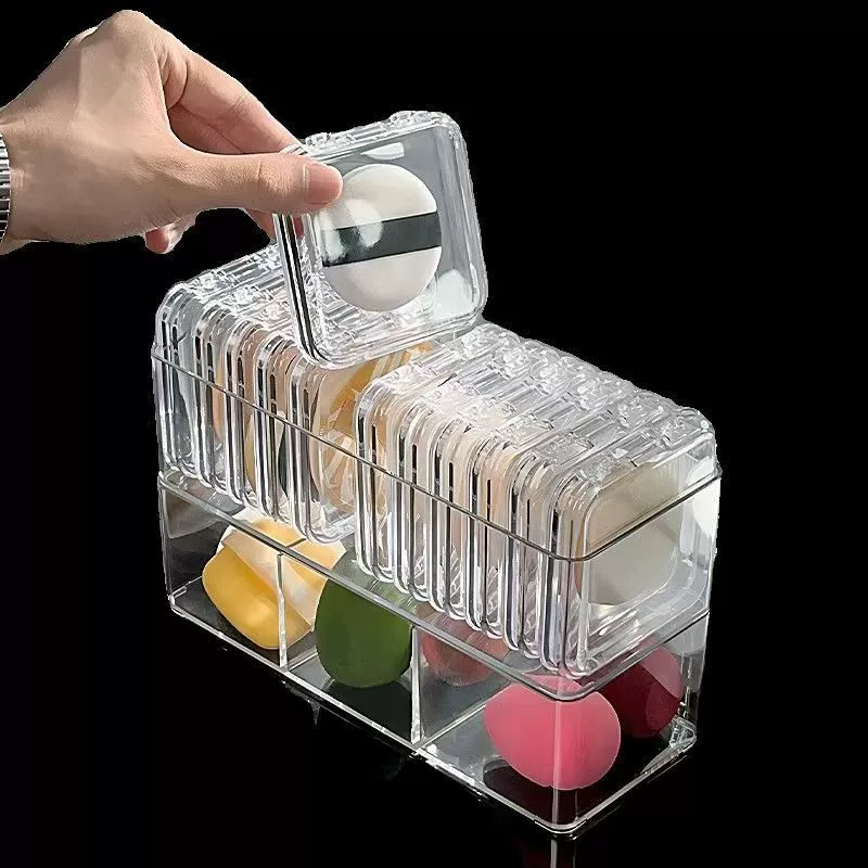 Table Storage Box, Transparent Acrylic Cosmetic Sponge Organizer, Multi-Compartment