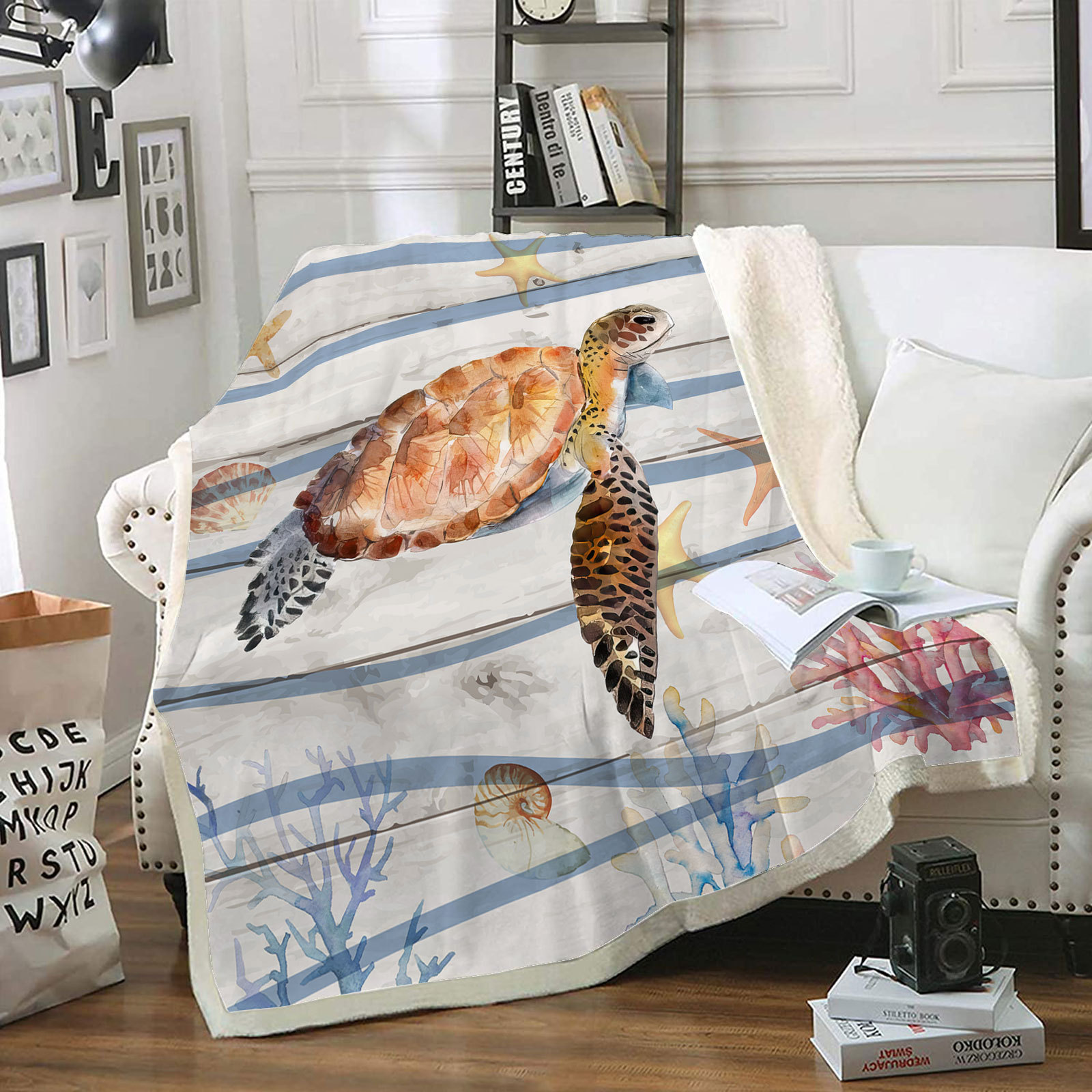 Cute Tortoise Crab Fish Polyester Blanket display picture 5