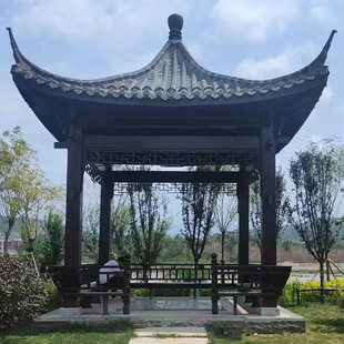 古建四角凉亭单层双层户外庭院园林防腐木中式六角亭八角亭长廊-阿里巴巴