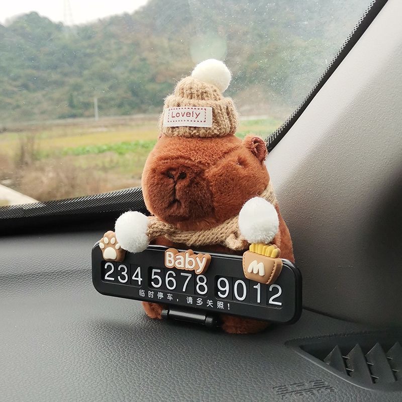 Placa de estacionamiento temporal de automóviles encantadora creativa capibara muñeca delfín muñeca muñeca tarjeta telefónica móvil