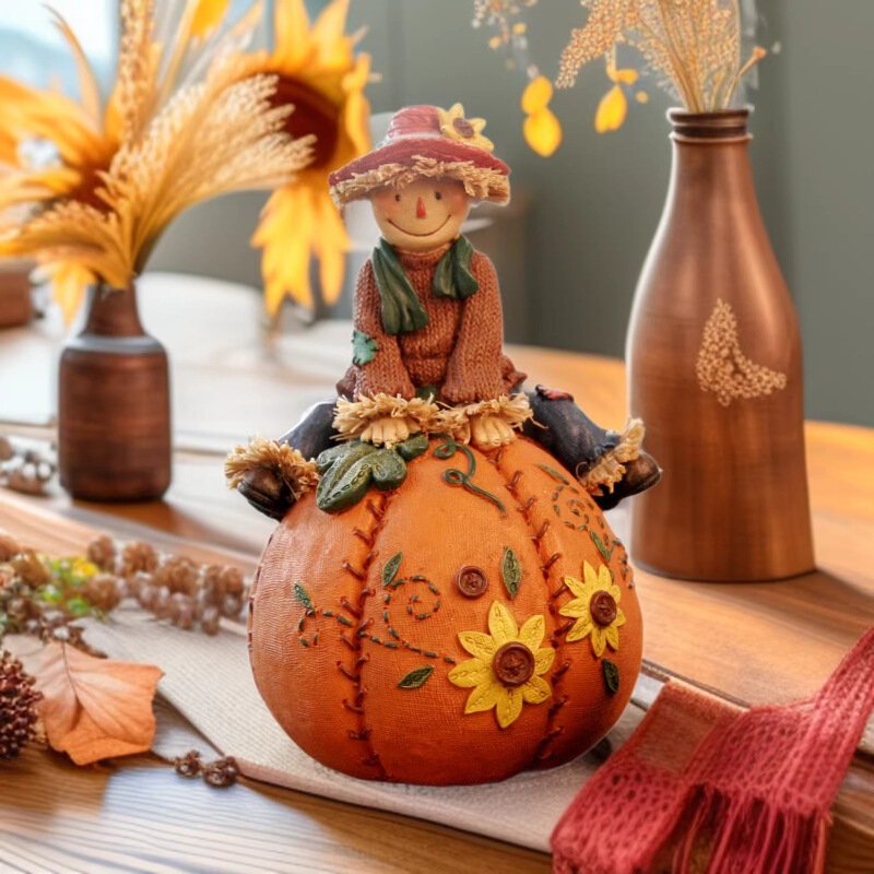 Harvest Thanksgiving Resin Handmade Pumpkin Girl Desktop Window Photo Scene Decoration Ornament Holiday