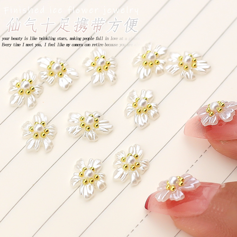 Nuevos productos terminados flores de cristal de hielo joyas de taladro de uñas acrílico de acero blanco flores de perlas decoración de uñas