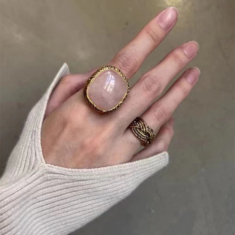 Jewelry & Accessories French fashion niche designer ring fashionable retro twisted metal chain wheat ear braided ring_voghion.com
