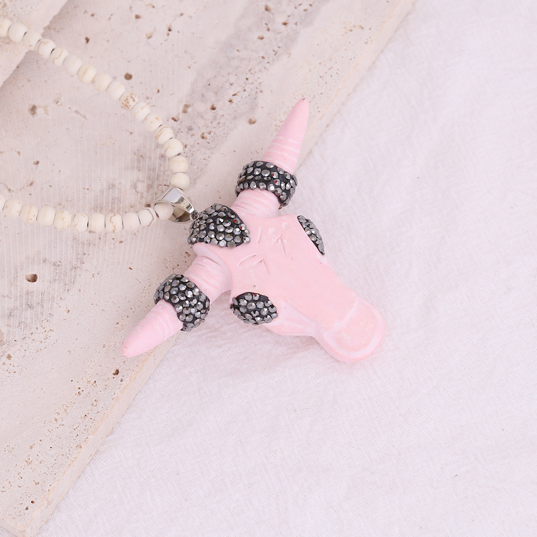 new bohemian bull head full rhinestone bull head pendant necklace