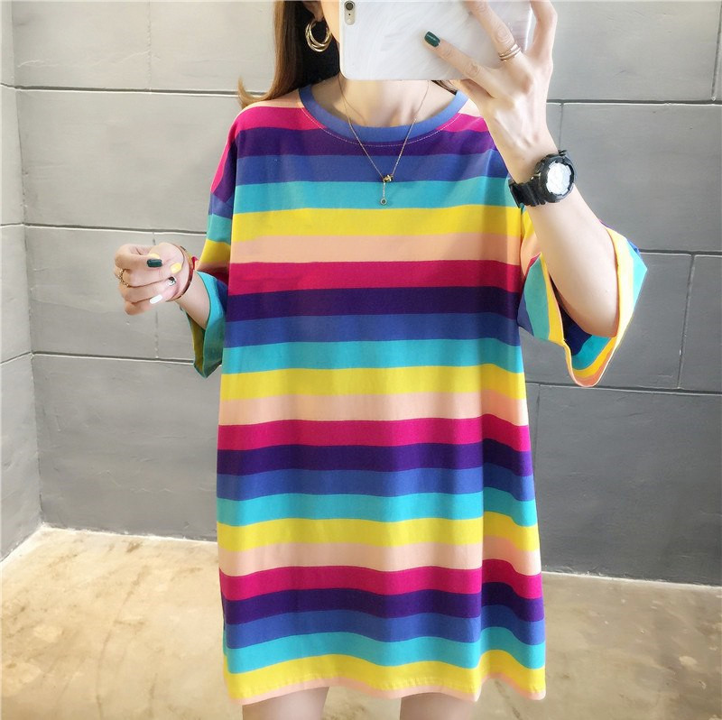 Rainbow long brand short sleeve T-shirt