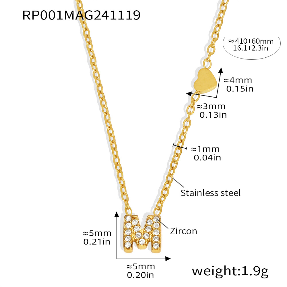 Qiong Yao Titanium Steel 26 letras con incrustaciones de circón Juego de joyas PVD chapado en oro real collar de retención de color pulsera anillo aretes